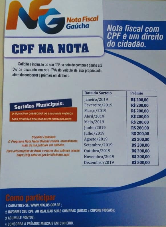 Premiação em dinheiro na Nota Fiscal Gaúcha